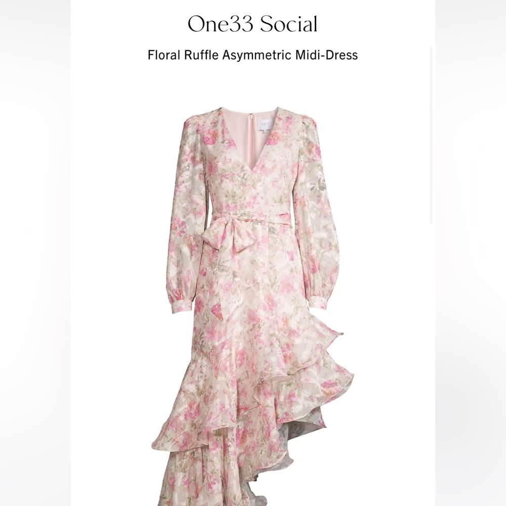One 33 Social: Floral Ruffle Asymmetric Midi Dress